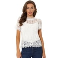thumbnail image 1 of Top Allegra K De Encaje Floral Semitransparente Transparente Con Ribete Festoneado Para Mujer blanco XL, 1 of 7