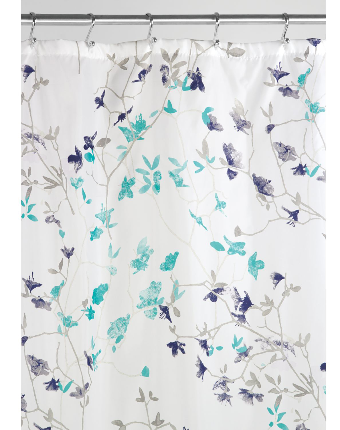 InterDesign 60720 Teal & Navy Twiggy Floral Shower Curtain