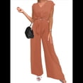 thumbnail image 3 of Conjuntos de Dos Piezas de Verano para Mujer 2025, Top Corto con Cinturón, Mangas y Cuello en V, Pantalones Anchos, Chándal Informal. Naranja L, 3 of 7