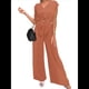 thumbnail image 3 of Conjuntos de Dos Piezas de Verano para Mujer 2025, Top Corto con Cinturón, Mangas y Cuello en V, Pantalones Anchos, Chándal Informal. Naranja XL, 3 of 7
