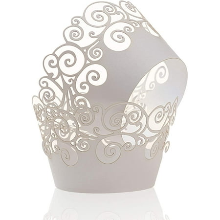 

Cupcake Wrappers 100 Pack Cupcake Wraps Filigree Artistic Bake Cake Paper Cup Little Vine Laser Cut Liner Baking Cups Mu