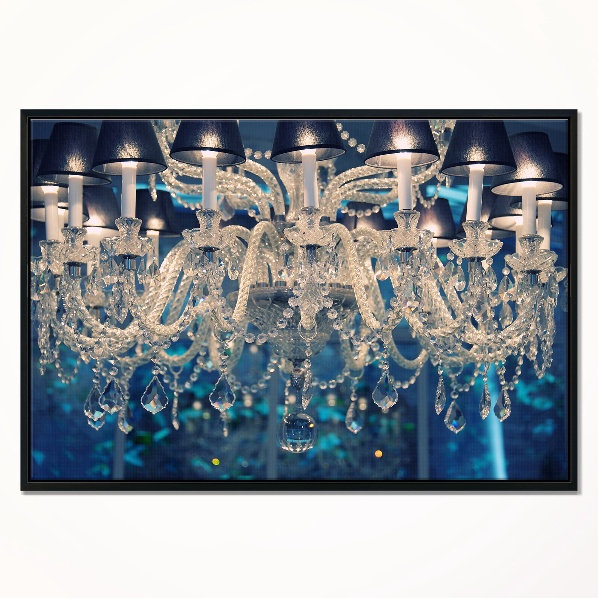 Designart ' Blue Vintage Crystal Chandelier ' Flower Artwork on Framed Canvas