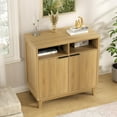 thumbnail image 3 of Fluted Sideboard Cabinet with Wavy Door Panel, Solid Wood Leg & Adjustable Shelf, Quality MDF Storage Cabinet for Entryway, Living Room, Dining Room, 15.7" D x 31.5" W x 32.3" H, 3 of 9