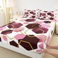thumbnail image 3 of Manfei Pink Hexagon Honeycomb Full Size Sheets,Vintage Geometric Print Bed Sheets,Modern Abstract Sheet Sets For Adults,Luxury Bedroom Decor,4pcs, 3 of 7