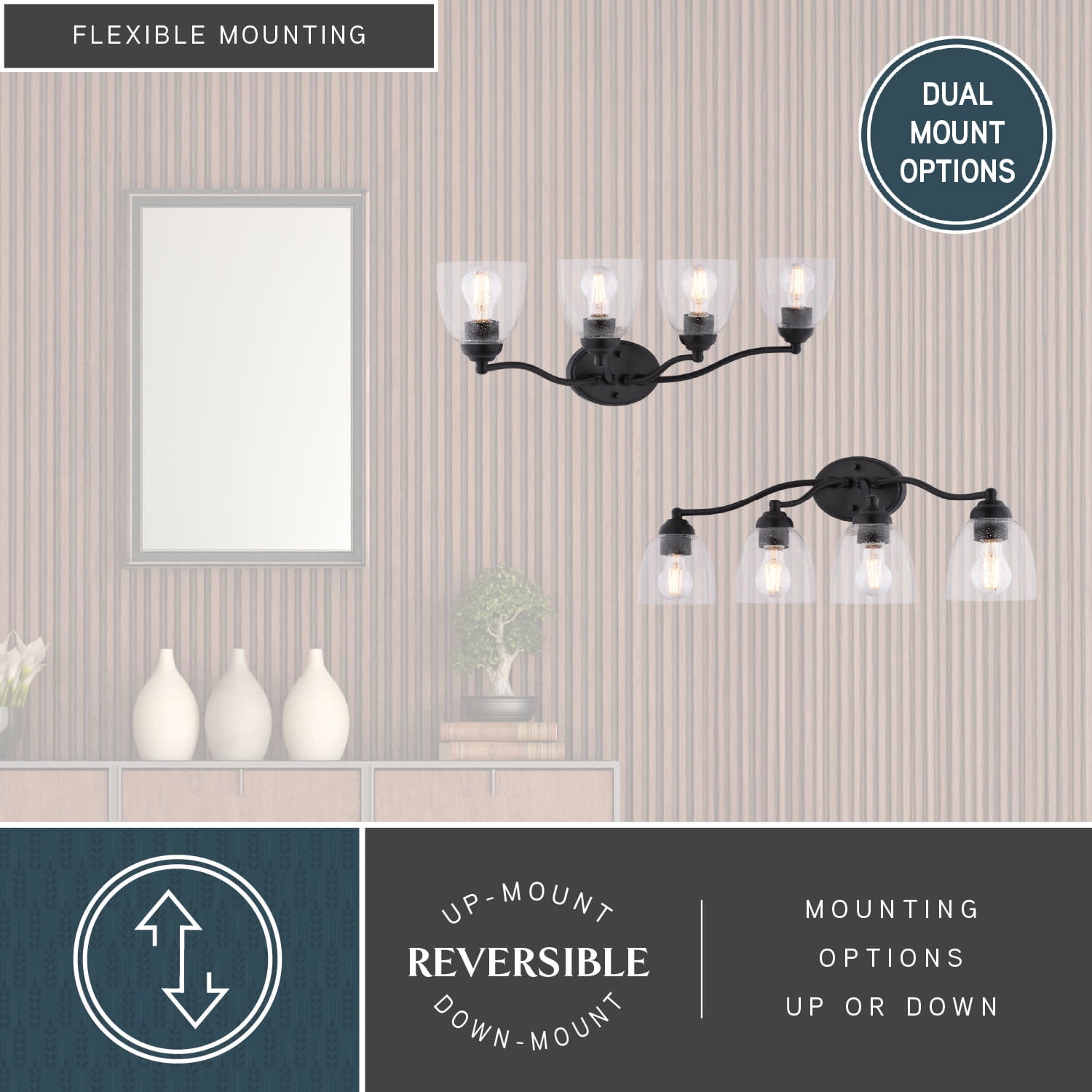 Bellwood 4-Light 28 in. Wide Matte Black Traditional Bathroom Vanity Lighting Fixture, Clear Seeded Bell Glass Shade, Dimmable, LED Compatible, Over the Mirror Mounted Steel Wall Sconce