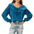 thumbnail image 5 of ZUKMRJPC Velvet Shirts for Women Long Sleeve Crewneck Cute Bow Vintage Pullover Tees Solid Color Casual Soft Comfy Tunic Tops, 5 of 8