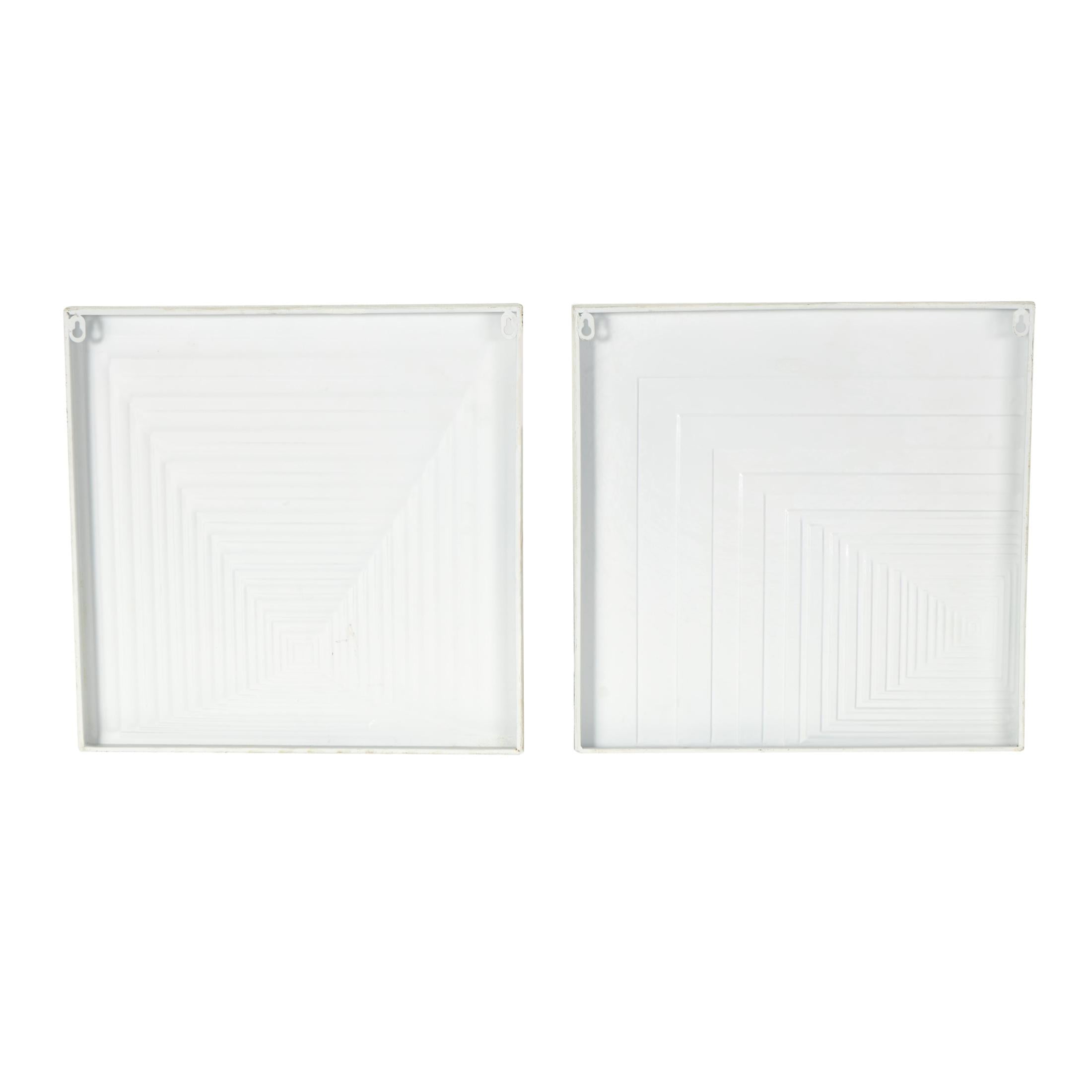 DecMode Cream Metal Layered Square Cube Perspective Geometric Wall Decor with Sandstone Texture (2 Count)