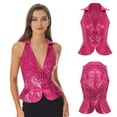 thumbnail image 5 of Hansber Womens Sequin Vest Sparkle Glitter Concert Party Dressy Waistcoat Disco Dance Shiny Jacket Top Hot Pink 3XL, 5 of 6