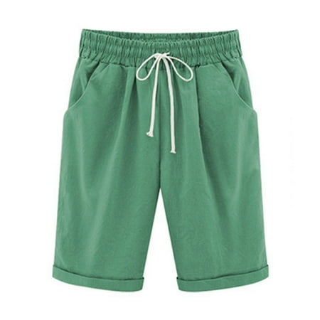 

YanHoo Women s Plus Size Shorts Elastic Drawstring Straight Bermuda Pants Solid Loose Summer Shorts with Pockets