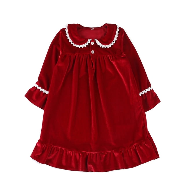 Pijamas de Navidad para niños y niñas, pijamas rojos de algodón suave con volantes, traje de dormir con botones de Navidad, ropa de dormir de manga larga con volantes