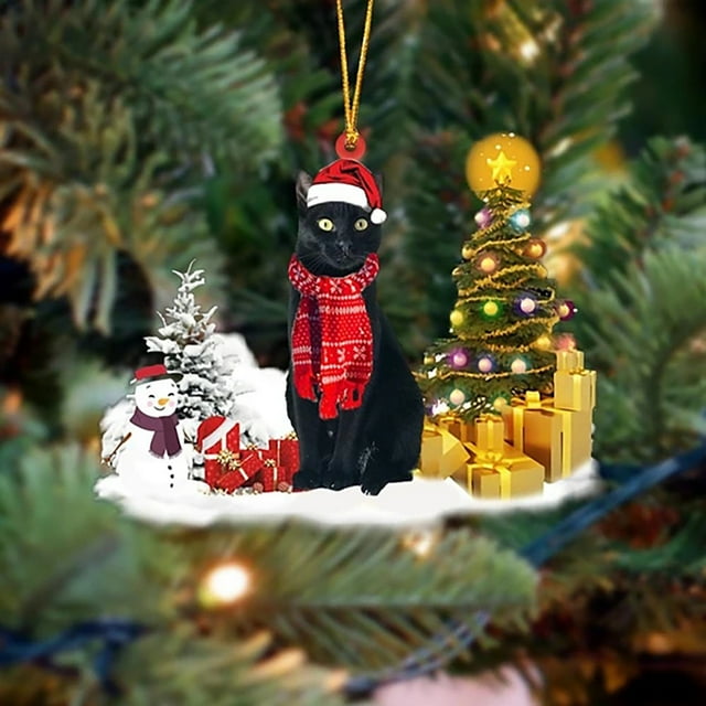 Fiudx Adorno para Árbol de Navidad, Diseño de Gato y Perro, de Madera, Pintado a Mano, Ideal para Fiestas, Regalo Único para Familiares y Amigos, 7 X 8 Cm.