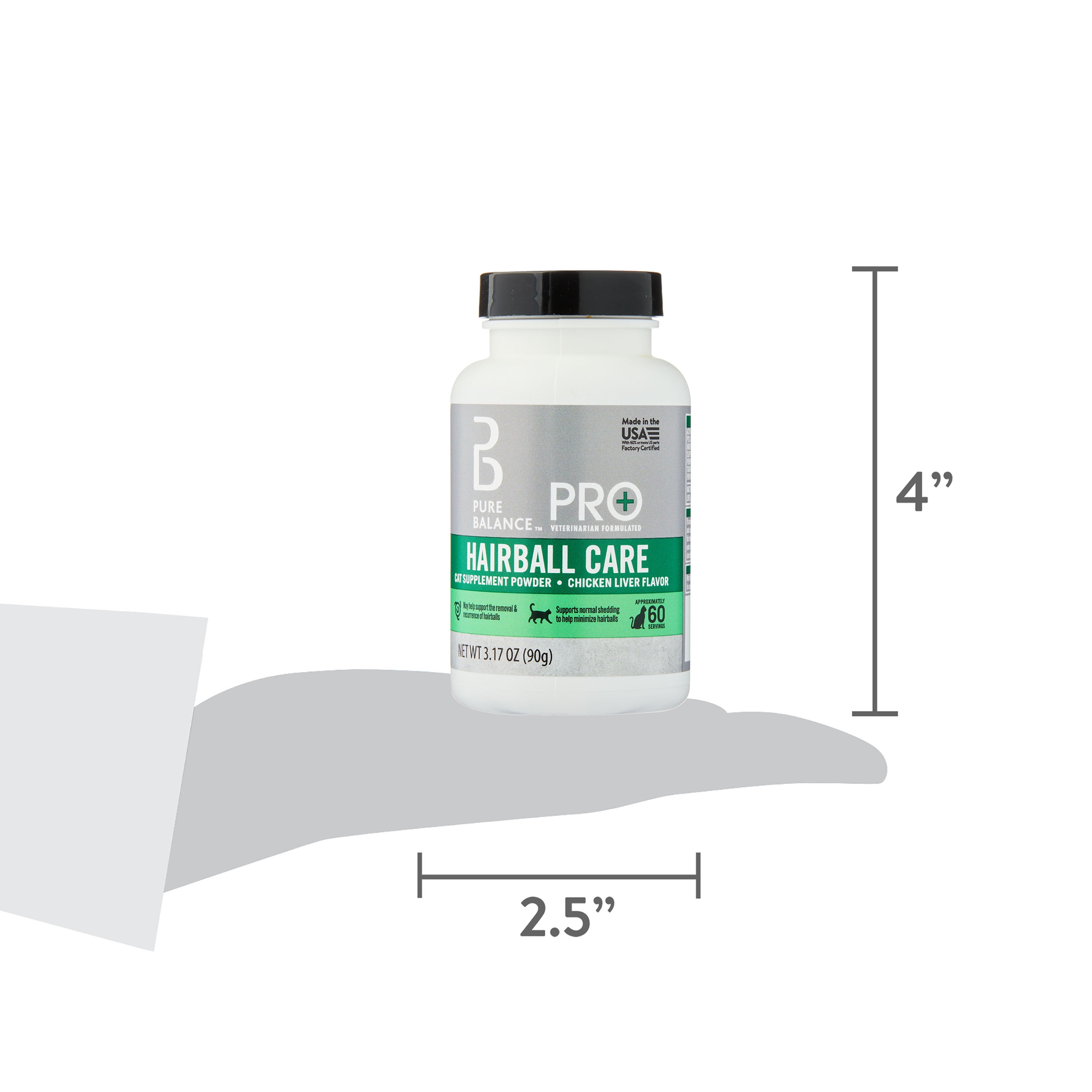 Pure Balance Pro+ Veterinarian Formulated Hairball Care for Cats, Psyllium Husk Pumpkin L-Taurine Minimize Hairballs from Developing Supplement Powder, Chicken Liver Flavor, 60 Servings