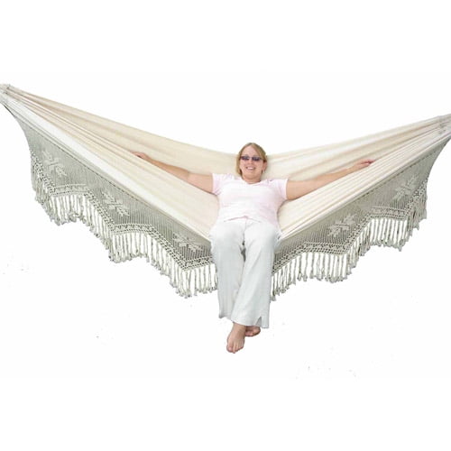 Vivere Brazilian Style Double Deluxe Hammock in Natural with Fringe by Vivere LTD