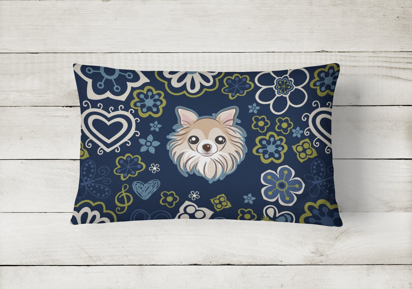 Caroline's Treasures BB5102PW1216 Blue Flowers Chihuahua Canvas Fabric Decorative Pillow , 12H x16W, multicolor