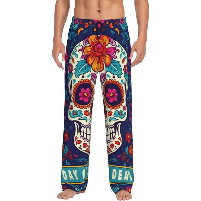 Fotbe Dead Day Party Pantalones de Pijama para Hombre, Pantalones de Dormir, Pantalones de Casa con Cintura Ajustable y Bolsillos-Medium