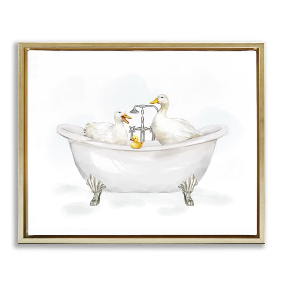 Stupell Industries Cottage Ducks in Bathtub Gold Floating Frame Canvas Art, 31 x 25, by Ziwei Li