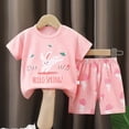 thumbnail image 2 of HCNTES Toddler Baby Boys Summer Clothes Set Kid Outfits for Girls Short Sleeves T-Shirt Tops + Shorts Cute Outfits Set For 2t 3t 4t 5t 6t 7t Kid Shorts Pajamas(C01-Light Pink,12-18 Months), 2 of 4