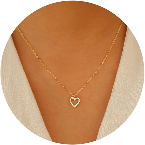 Dainty Gold Necklace For Women - 14K Gold/White Gold Plated Cute Heart Necklace Handmade Disc Circle Bee Choker Necklace Adjustable Gold Necklace For Women Trendy Jewelry[o130]