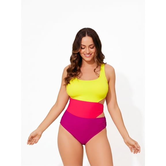 Hind Women's Color Block Cutout Swimsuit with Crisscross Back