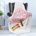 thumbnail image 4 of Nature Soft Flannel Fleece Blanket, Watercolor Blooming Cherry Tree in the Park with Wooden Bench Floral Artwork Print, Cozy Plush for Indoor and Outdoor Use, 50" x 60", Pink Brown, by Ambesonne, 4 of 5