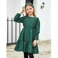 thumbnail image 3 of Oudiya Girls Casual Fall Dress Long Sleeve A-line Ruffled Button Corduroy Elegant Dress for Kids 5-14Y, 3 of 7
