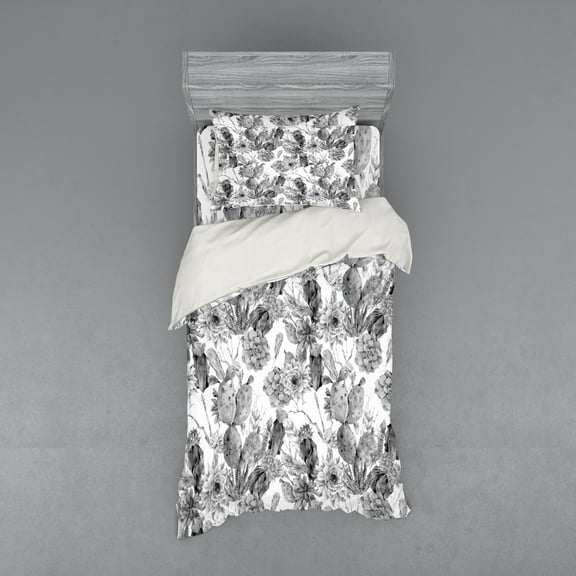 Ambesonne Cactus Bedding Set 3 Pcs, Boho Style Botanical, Twin XL, Grey White