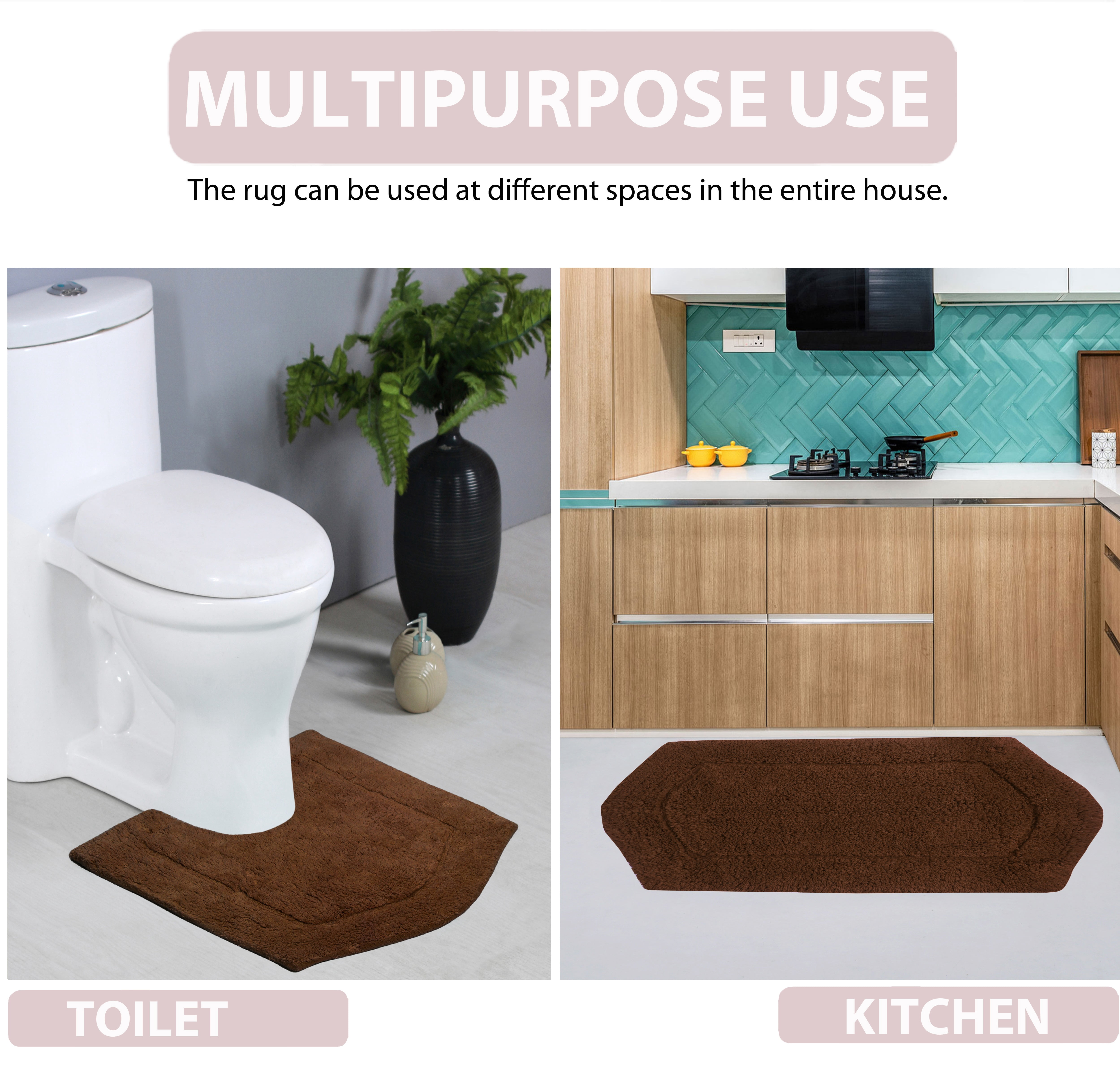Home Weavers Waterford Collection 100% Cotton Non-Slip Bathroom Rug Set Machine Washable Bathroom Rug-17"x24", Bath Rug- 21"x34", U Shaped Contour- 20"x20", Chocolate Color 3 Piece Bath Rug set