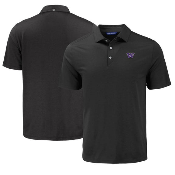 Men's Cutter & Buck Black Washington Huskies Coastline Epic Comfort Eco Recycled Polo