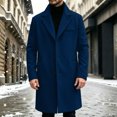 thumbnail image 5 of Men Long Overcoat Lapel Collar Button Front Oversized Jacket with Pocket,Warm Windproof Fall Winter Daily Casual Comfy Wear,Blue,3XL, 5 of 9