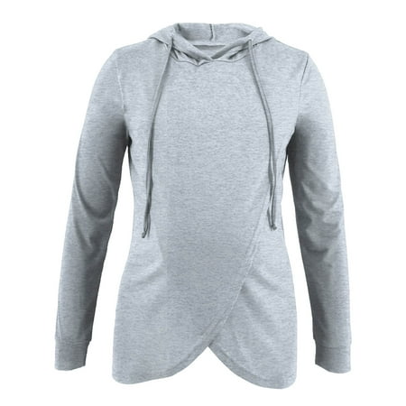 

solacol Short Sleeve Hoodie for Women Ladies Fashion Solid Color Print Short Sleeve Maternity Breastfeeding Clothe Top Casual Hoodie