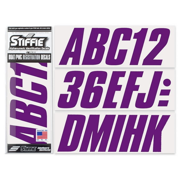 STIFFIE Shift Purple 3" Alpha-Numeric Identification Custom Kit Registration Numbers & Letters Marine Stickers Decals for Boats & Personal Watercraft PWC