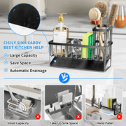 Cisily Kitchen Item Sink Caddy Kitchen Organizer, Sponge Holder For Kitchen Sink, Drain On An Incline Kitchen Sink Organizer,Rust-Resistant Metal Black Sink Caddy,Sink Caddy With Brush Holder