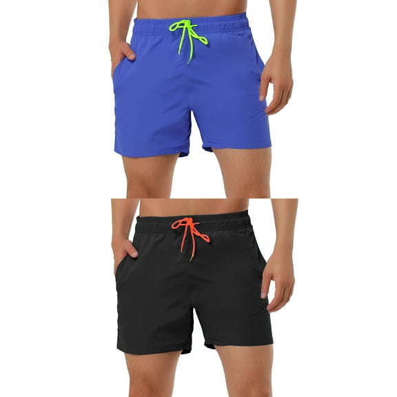 NOMADIC NOOK Men's Holiday Beach Solid Color Mesh Lining Adjustable Waist Swim Shorts 2 Pack