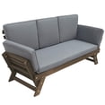 thumbnail image 4 of Outdoor Patio Daybed, Sunbed Expandable Chaise Lounge Sofa Bed with Cushions and Adjustable Armrest, Wooden Patio Furniture Set All Weather for Balcony Backyard Porch Lawn, Gray, 4 of 11