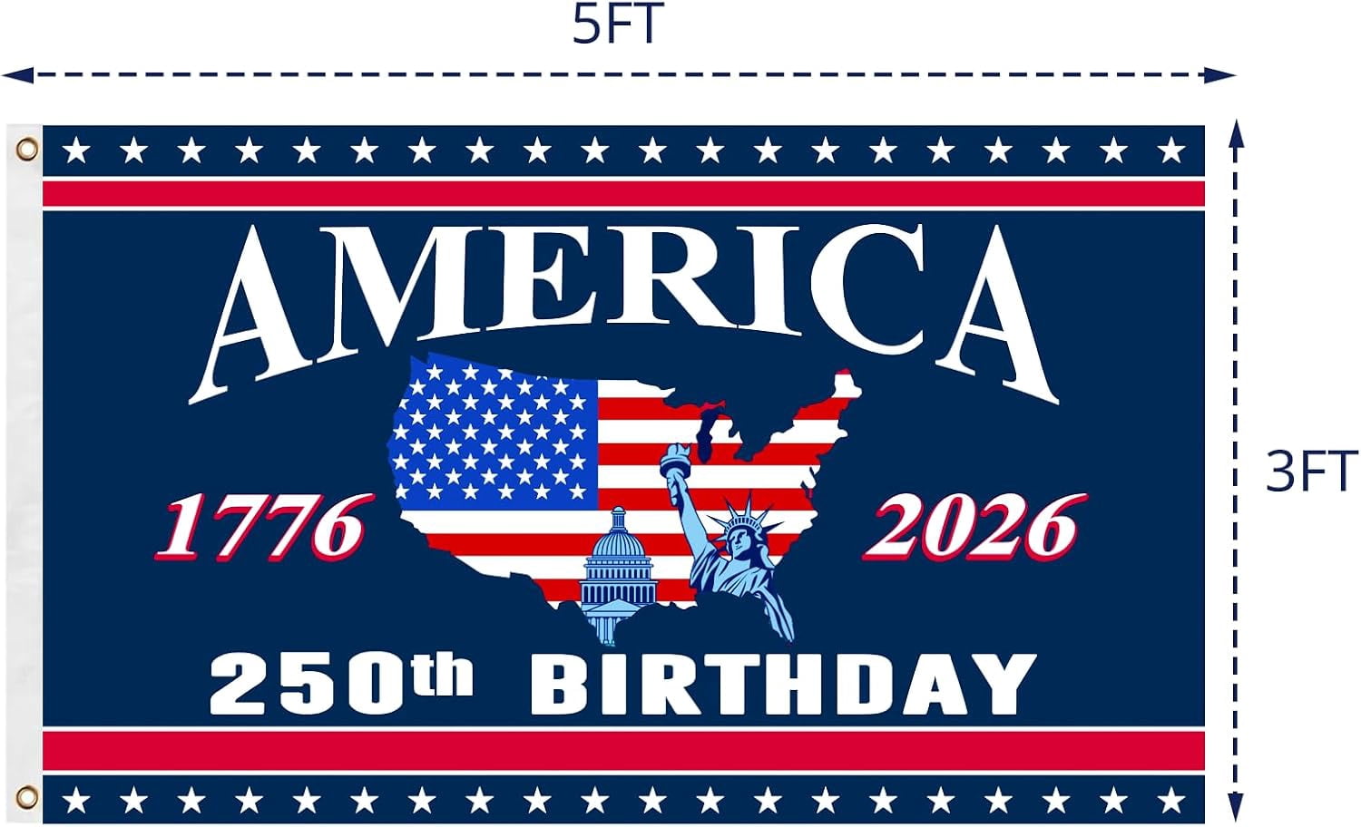 250 Anniversary USA Flag - 3x5 Ft Double Sided 3 Layers Patriotic Flags - 4th of July Decorations Independence Day 250th Anniversary American Flag for Indoor Outdoor Decoration