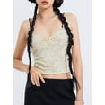 thumbnail image 6 of Lamuusaa Women Vest Tops, Sleeveless Off Shoulder  Lace Casual Party Street Summer Short Shirt, 6 of 8