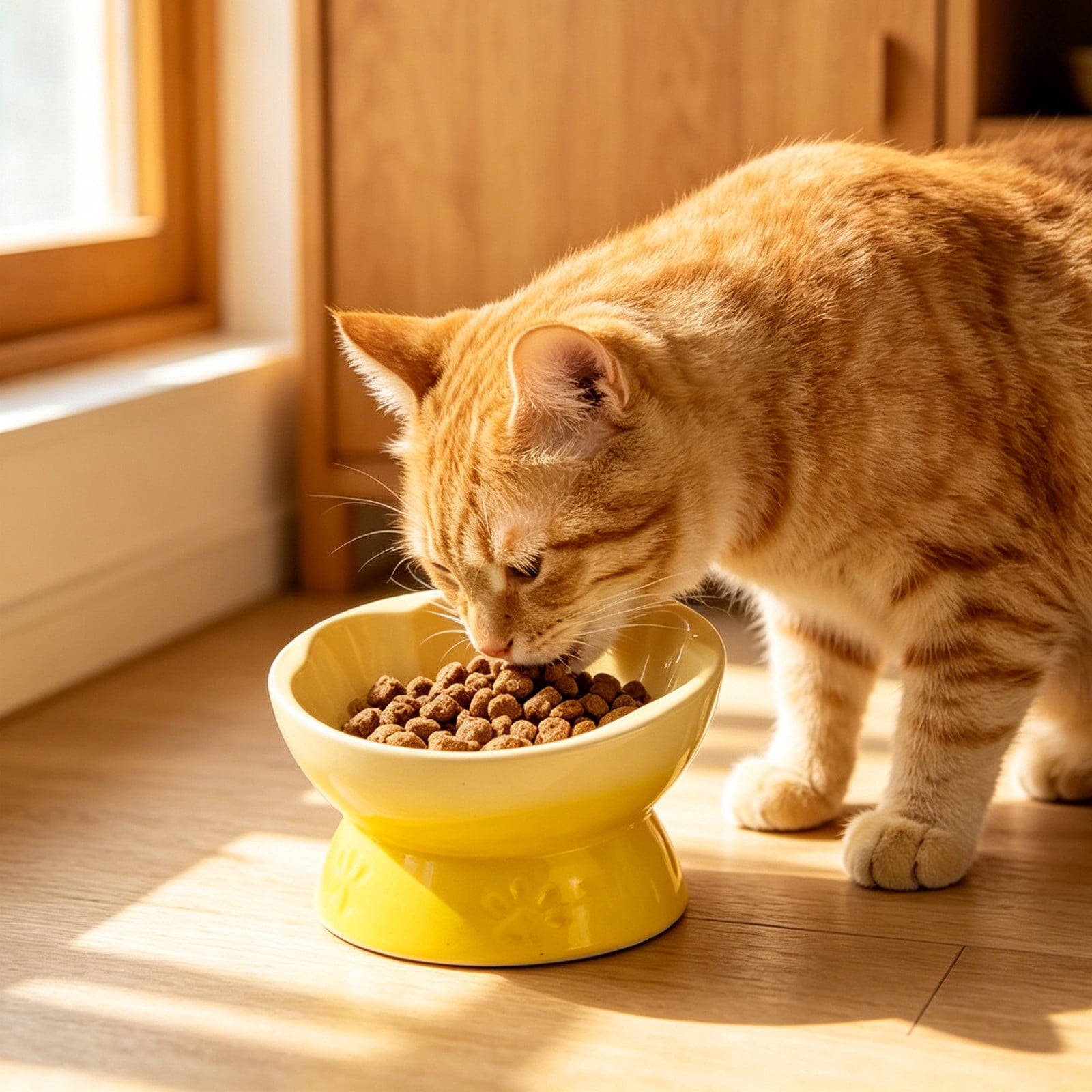 Njoeus Slow Feed Ceramic Cat Dog Bowl Raised Non Slip Anti Choke Anti Spill Neck Protection Slant Design From Gulp to Sip One Bowl Protects Neck and Slows Eating