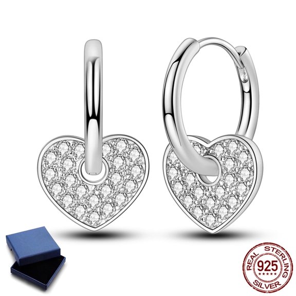 NARMO 925 Sterling Silver Heart Love Hoop Earrings, Sparkling Pave Pink Cubic Zirconia Women's Jewelry Gift for Her