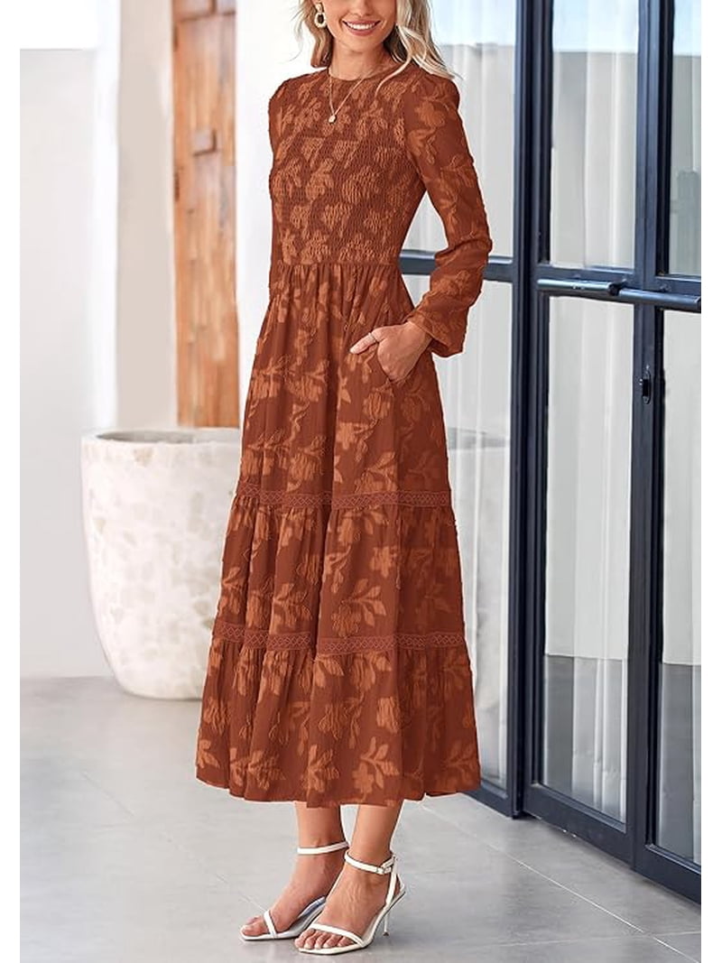 slim fit dress slacks Chic Rust Orange Ruffled Midi Dress main image 0