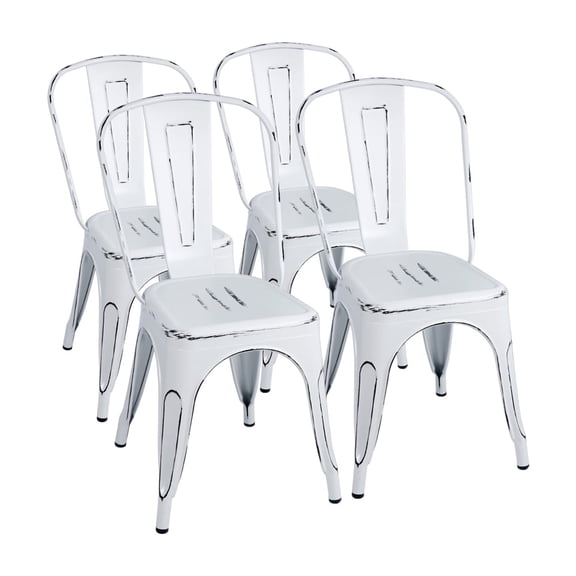 Lacoo Metal Dining Chair Indoor-Outdoor Use Stackable Classic Trattoria Chair Chic Dining Bistro Cafe Side Metal Chairs Set of 4, Sliver
