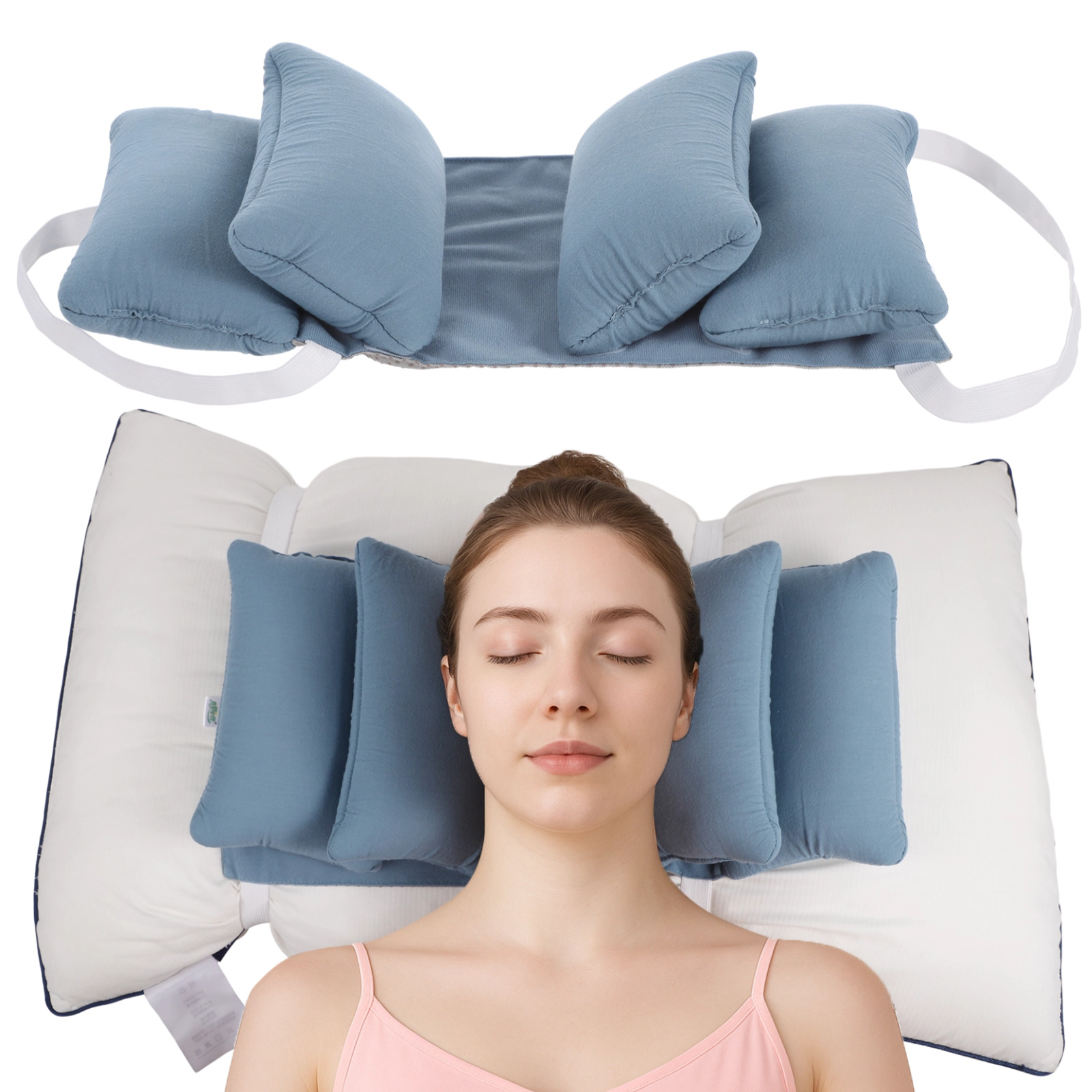 Ergonomic Anti Wrinkle Back Sleeping Pillow - Adjustable Side Supports Face Up Beauty Sleep Positioner for Neck Alignment Posture Correction, Cervical Pillow for Anti Aging (Blue)
