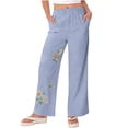 thumbnail image 5 of Pants for Women Blue Ladies Spring And Summer Loose Trendy Casual Embroidered Cotton And Linen Pants Pants M, 5 of 6