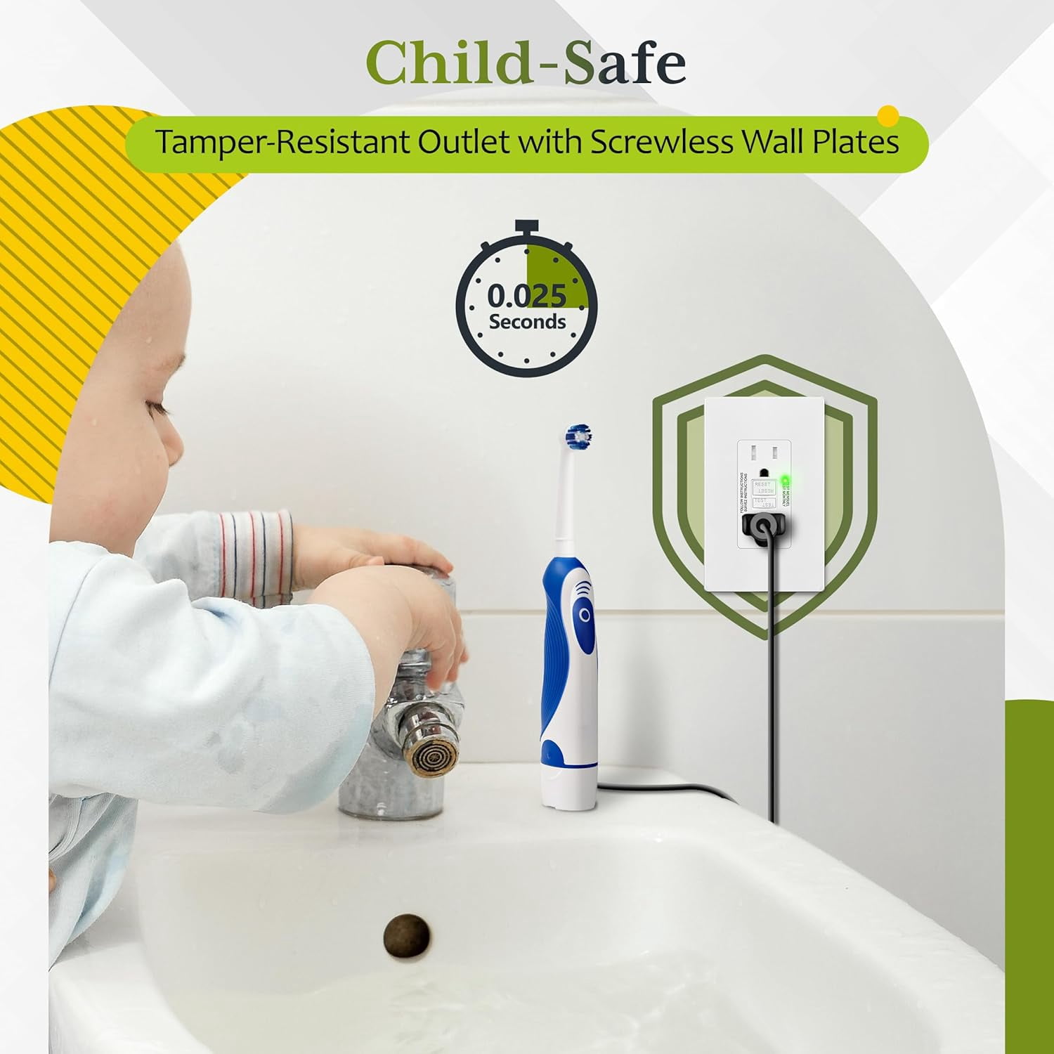 TG 15A GFCI Outlet, Tamper-Resistant GFI Receptacle with Self-Test, LED Indicator, ETL Listed, Anti-Interference (No-False-Trip) Protection, Screwless Wall Plate Included, White, 2 Pack