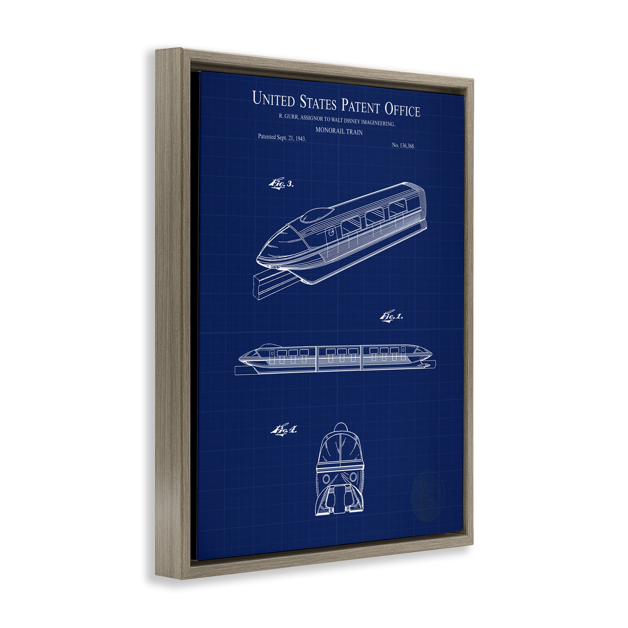 Stupell Industries Monorail Train Blueprint Transportation Painting Brown Floater Framed Art Print Wall Art, 17 x 21