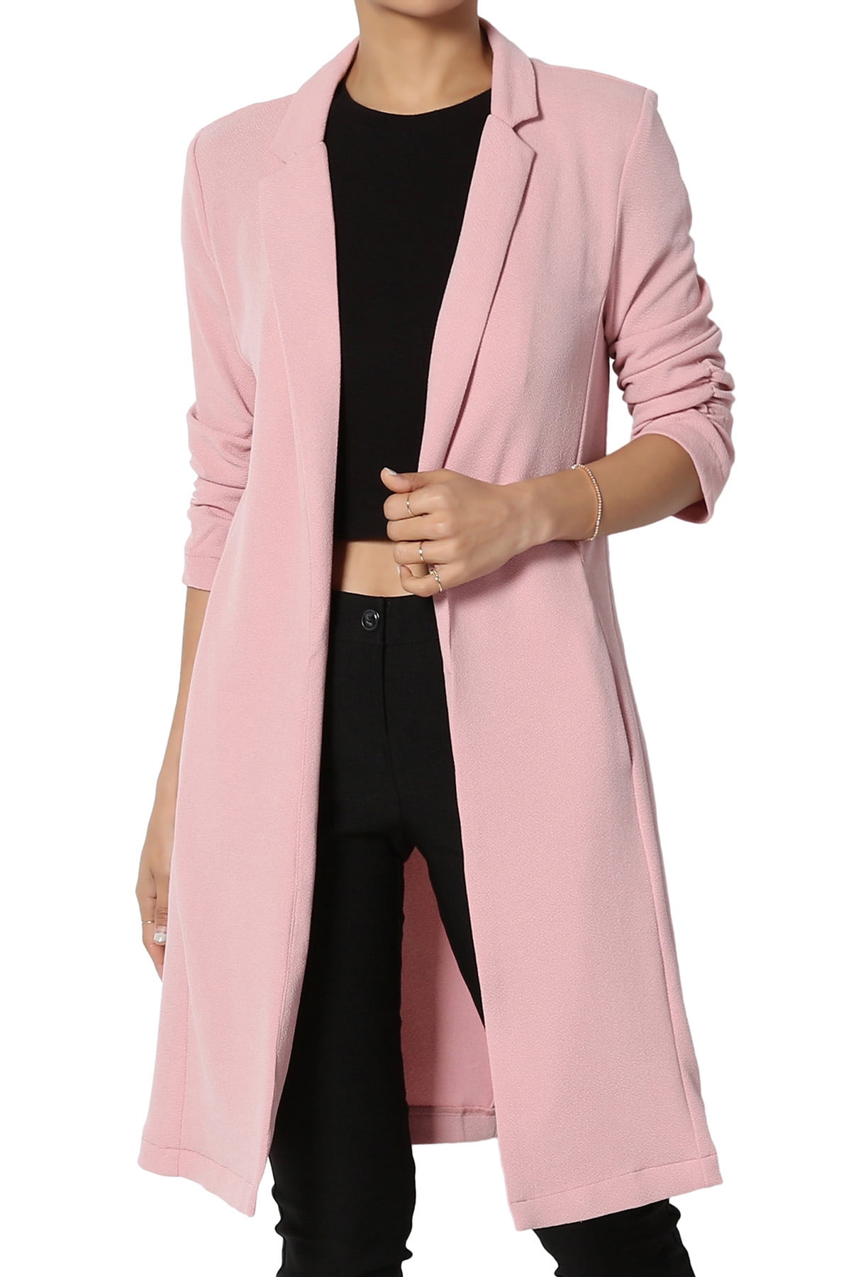 TheMogan Women's Ruched 3/4 Sleeve Casual Office Stretch Long Blazer