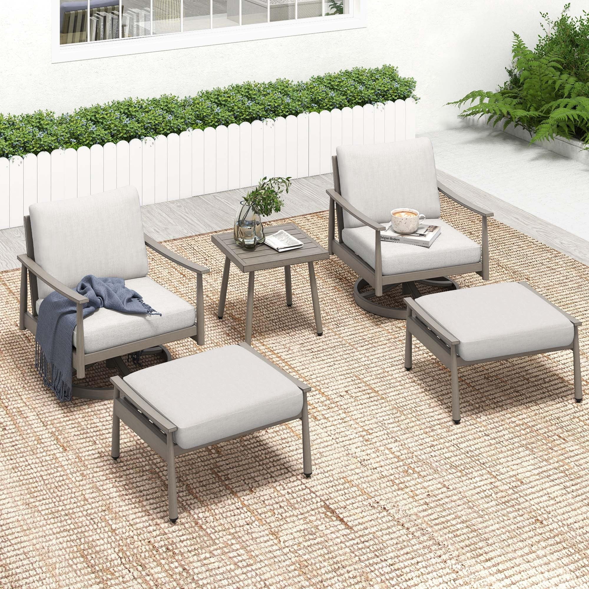Outdoor Sectional Sofa Patio Conversation Set Wicker Loveseat with Coffee Table All Weather Rattan Furniture for Backyard Porch Balcony Deck, Gray