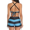 thumbnail image 4 of Traje de baño con estampado de rayas para mujer, elegante Bikini con tiras cruzadas, Tops, pantalones cortos con cordón, traje de baño de dos piezas, azul L, 4 of 7