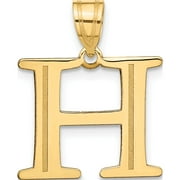 10K Yellow Gold Polished Etched Letter H Initial Pendant - Jbsp