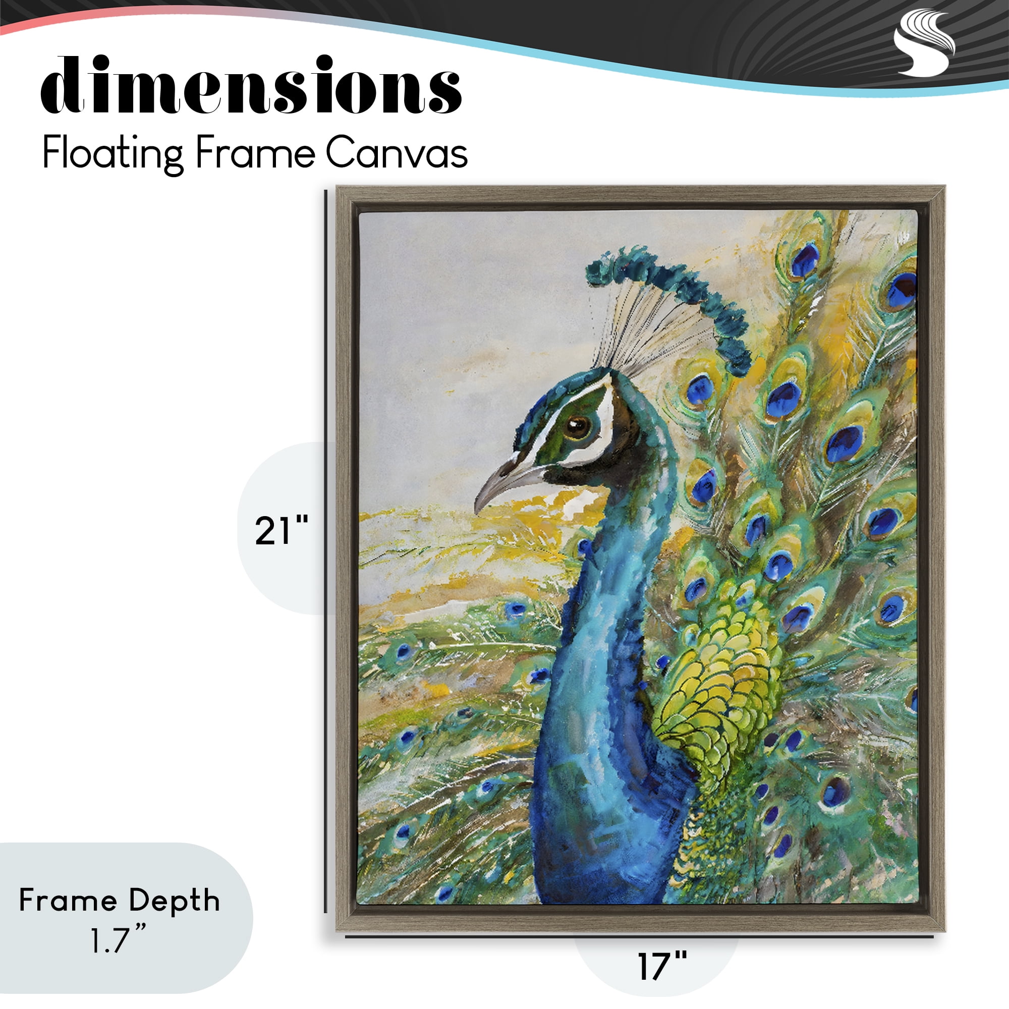 Stupell Industries Regal Blue Peacock Feathers Brown Framed Floater Canvas Wall Art, design by Creative Studio