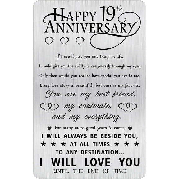 19 Year Anniversary Card Gifts, Happy 19th Wedding Anniversary Engraved Wallet Card Gift for Him Her Husband Boyfriend Men Wife